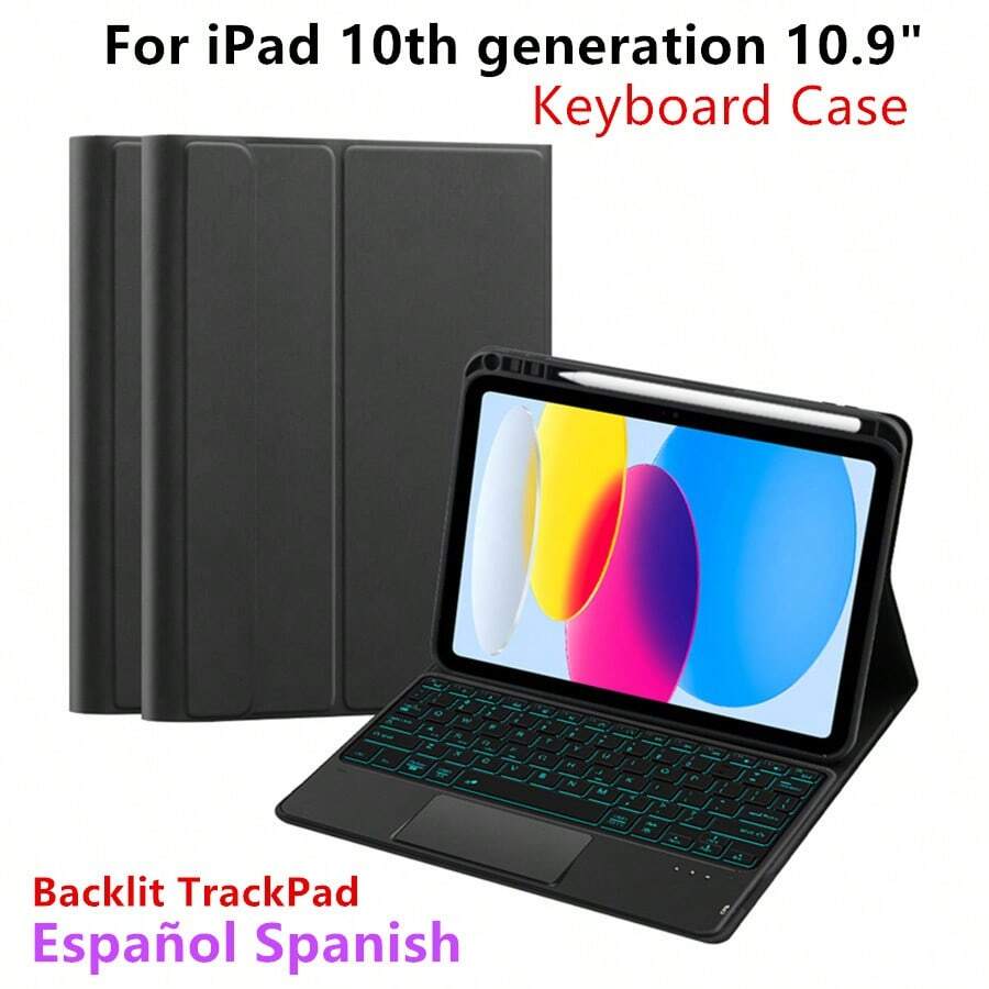 西班牙背光軌跡板鍵盤保護套兼容 Ipad 第 10 代 10.9 英寸 2022 A2696 A2757 A2777 平板電腦 Magic 智能觸摸板鍵盤 - 西班牙語佈局 - 查看 1