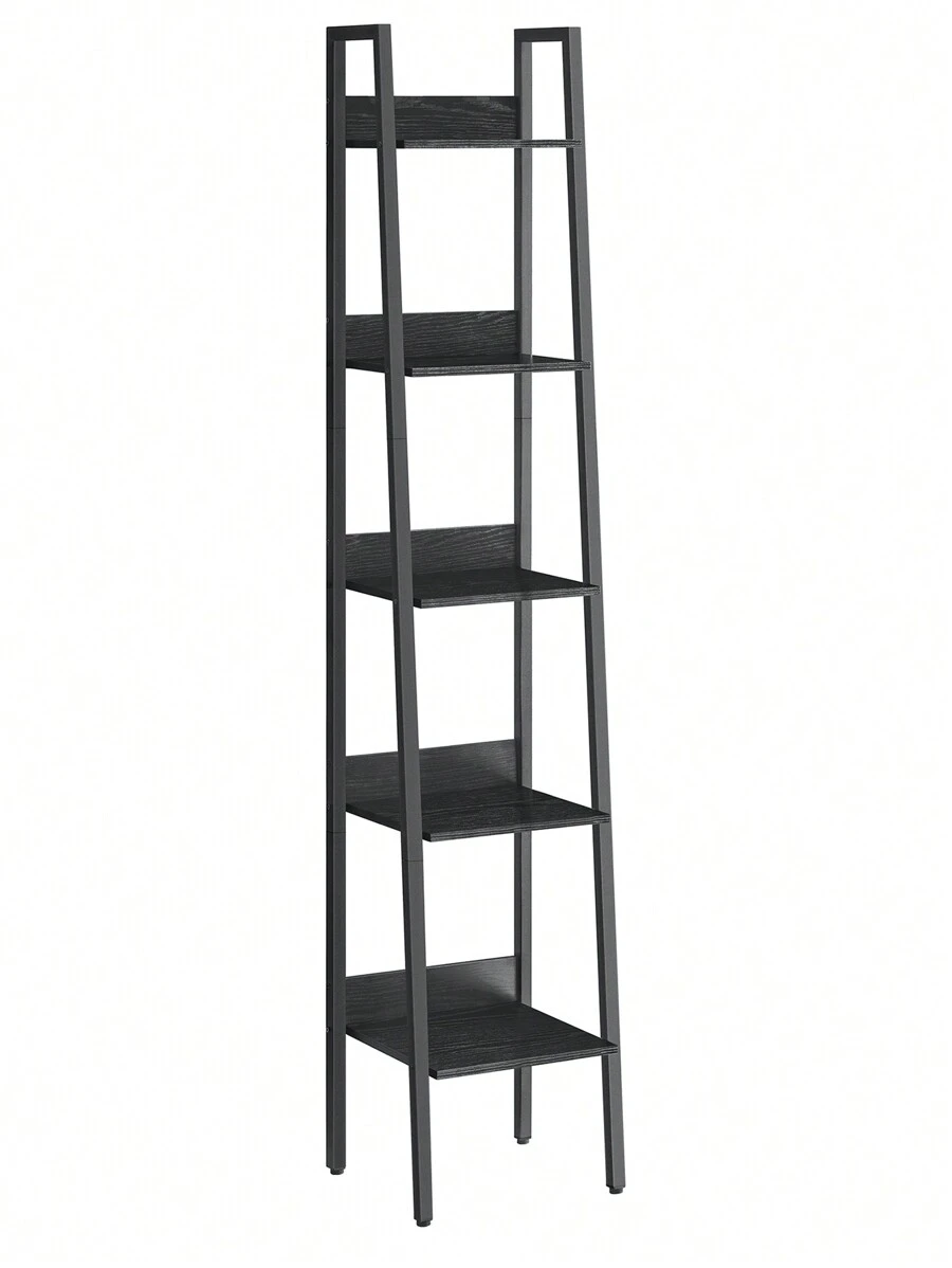 VASAGLE Bücherregal, Leiterregal 5 Ebenen, schmales Regal, offenes Standregal für Arbeitszimmer, Wohnzimmer, Schlafzimmer, Küche, Industrie-Design - Schwarz - Übersicht 1