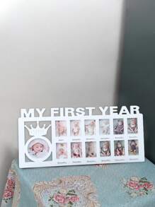 1 件婴儿满月庆祝家庭纪念相框装饰婴儿洗礼家庭装饰礼物婴儿洗礼复活节礼物适合女孩/男孩 - 白色 - 查看 1