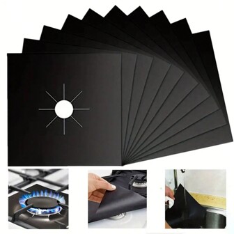 1/4/6/8pcs Black 10.6*10.6in Gas Stove Protector Pads, Reusable, High Temperature Resistant, Non-Stick, Washable, Easy-To-Clean Stovetop Burner Protectors For Kitchen