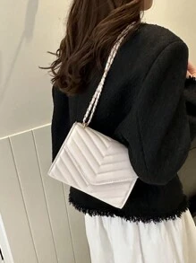 小型z字紋鏈條方形襟翼包 - 米色 - 查看 3