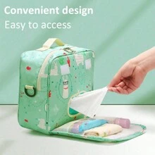 1 件灰色熊印花大容量尿布收纳袋、便携式尿布袋、单肩妈咪包 - 灰色 - 查看 5