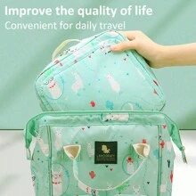 1 件灰色熊印花大容量尿布收纳袋、便携式尿布袋、单肩妈咪包 - 灰色 - 查看 2