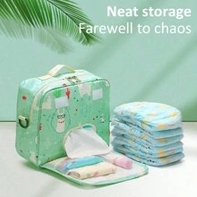 1 件灰色熊印花大容量尿布收纳袋、便携式尿布袋、单肩妈咪包 - 灰色 - 查看 6