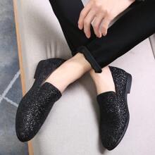 Fashionable Glitter Slip-on Loafers For Men - Black - View 2