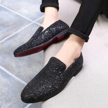 Fashionable Glitter Slip-on Loafers For Men - Black - View 4