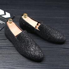 Fashionable Glitter Slip-on Loafers For Men - Black - View 9
