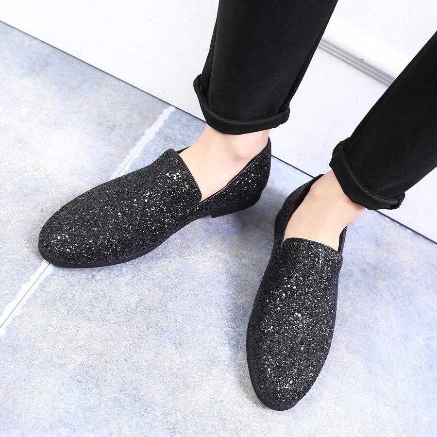 Fashionable Glitter Slip-on Loafers For Men - Black - View 1