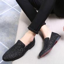 Fashionable Glitter Slip-on Loafers For Men - Black - View 3