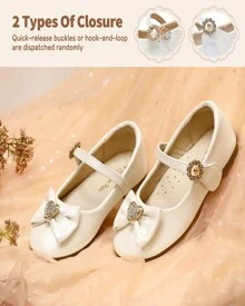 Mary Jane Front Bow Heart Rhinestone Buckle Ballerina Flat (Toddler/Little Girl) New - Apricot - View 3