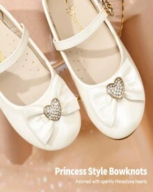 Mary Jane Front Bow Heart Rhinestone Buckle Ballerina Flat (Toddler/Little Girl) New - Apricot - View 5