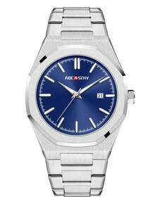 1入銀藍色時尚商務男士石英手錶