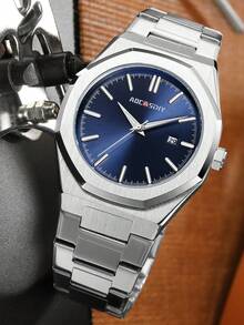 1入銀藍色時尚商務男士石英手錶