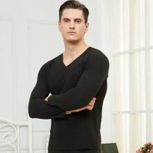 1套男士得容保暖內衣,秋冬季保暖,加厚內穿衣物,修身貼身 - 黑色 - 查看 2