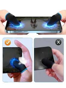 8pcs/set Breathable finger sleeve Gaming controller - sweatproof, scratch free, touch screen gaming thumb glove - Black With Blue Edges - View 3