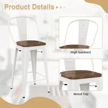 Andeworld Metal Bar Stools Set Of 4 High Back Counter Height Industrial Barstools Modern Bar Stools With Wood Seat - trắng - Xem 3
