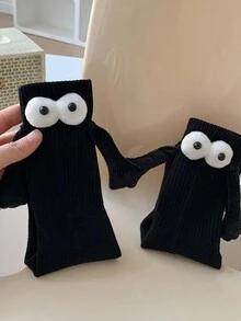 2 雙裝女黑白磁力眼情人手持襪