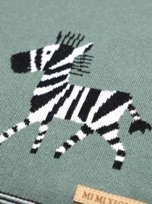 1 件针织斑马图案婴儿襁褓毯，适合所有季节爱情人节 - 墨綠色 - 查看 3