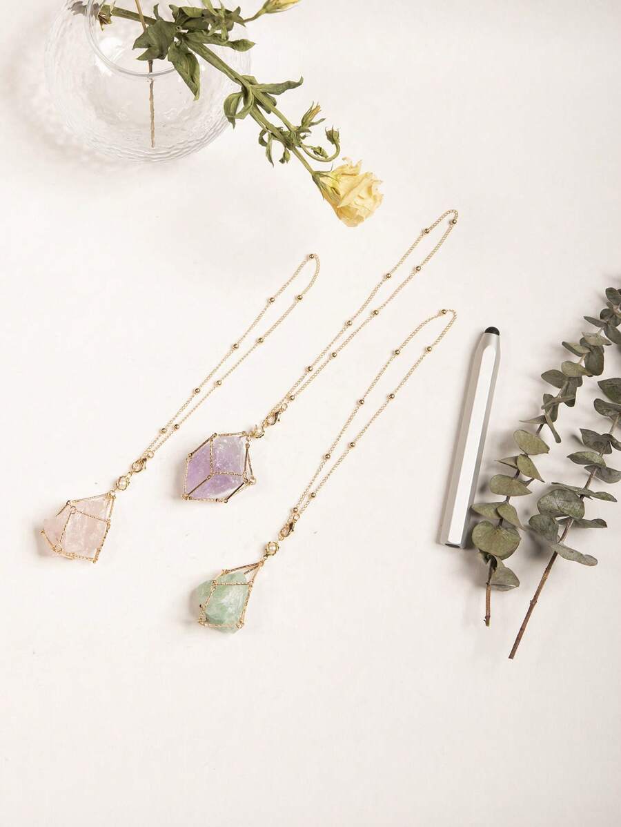 1 件天然原粉水晶汽車後視鏡裝飾、編織金屬幸運符嵌有治療石、客廳裝飾和季節性禮物 - 粉色 - 查看 1