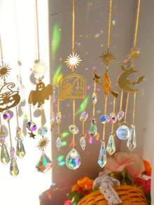 1 件水晶捕夢網裝飾,附女巫、蝙蝠、南瓜、幽靈、貓設計,適合萬聖節派對裝飾