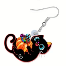 1對,聖誕萬聖節派對亞克力耳環黑貓南瓜可愛女性節日禮物