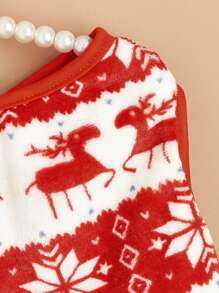 1件紅色和白色聖誕麋鹿毛絨寵物背心,適用於貓和狗,秋冬季節 - 紅白色 - 查看 5