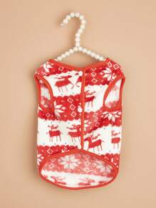 1件紅色和白色聖誕麋鹿毛絨寵物背心,適用於貓和狗,秋冬季節 - 紅白色 - 查看 1