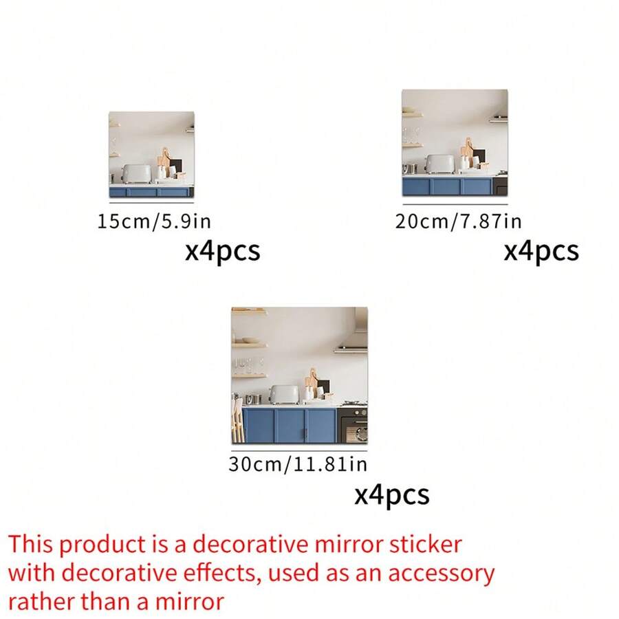 4pcs/set Right Angle Square Acrylic Flexible Mirror Sticker, Self