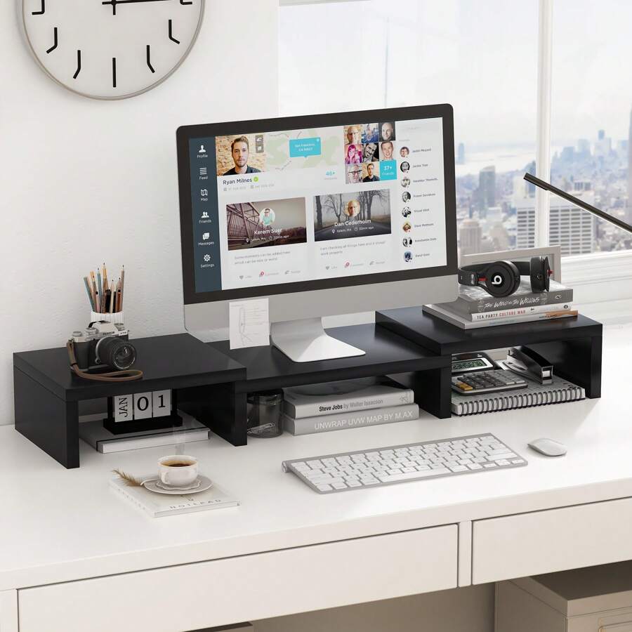 SUPERJARE Dual Monitor Stand Riser, Adjustable Length and Angle Screen Stand, for Laptop