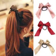 6pcs Satin Bow Elastic Hair Ties, Hair Ties, Hair Scrunchies, Hair Accessories, Cute Gift For Women, Valentine's Day Head Accessories