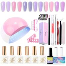 VOKY 20 件便攜式 Uv Led 指甲凝膠拋光套件:包括 6 種指甲凝膠拋光劑、3 種功能性凝膠和其他配件,非常適合專業美甲設計或初學者,是節日或家庭派對美甲沙龍的理想禮物