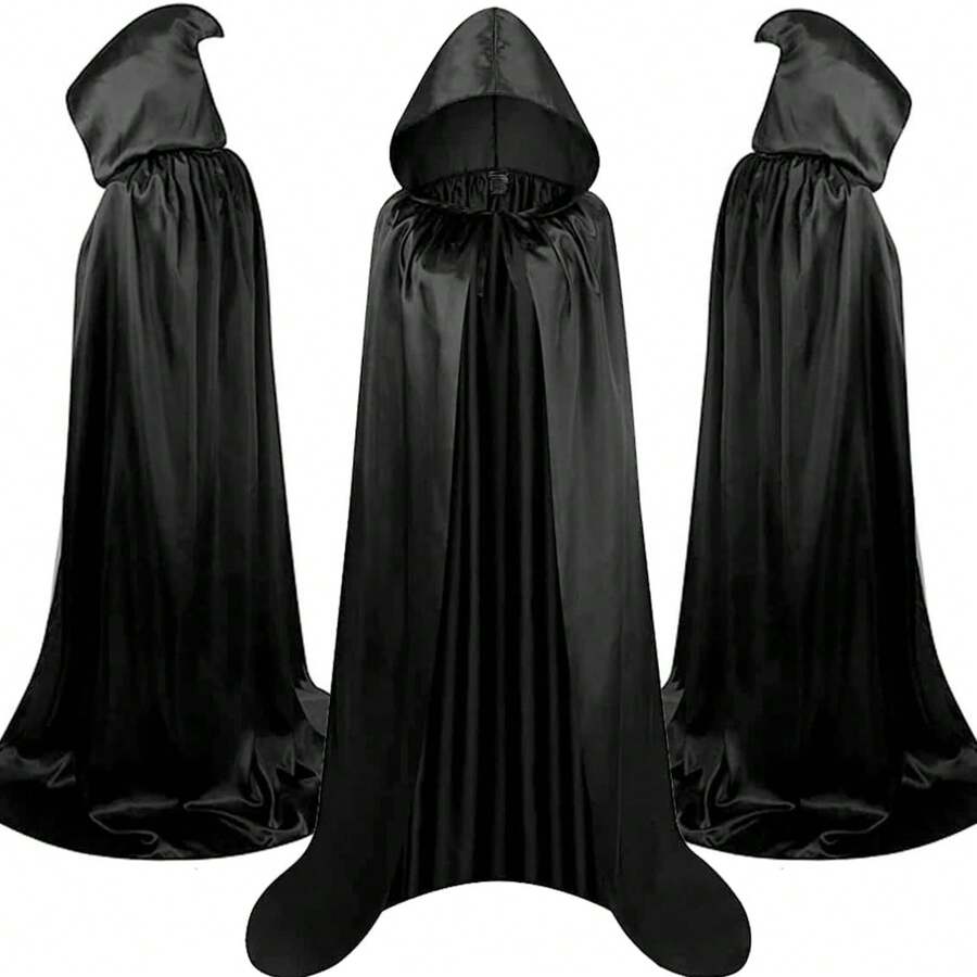 1件連帽斗篷中性斗篷帶帽子吸血鬼披風角色扮演成人服裝角色扮演 - 黑色 - 查看 1