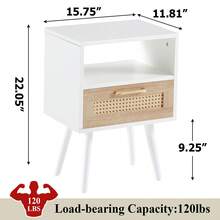 Rattan Nightstands, with Rattan Decor Drawer and Open Shelf, Bed Side Tables with Solid Wood Feet, End Table, Night Stands, for Bedroom, Living Room - trắng - Xem 2