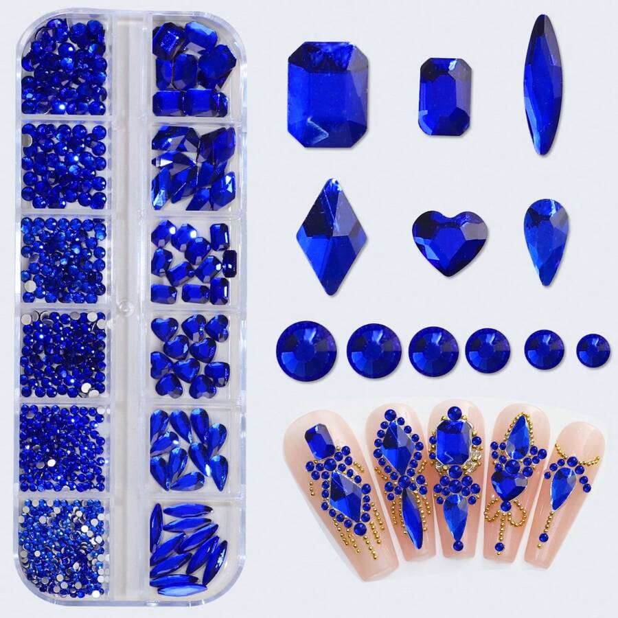 Juego de 12 rejillas surtidas de piedras de cristal AB 3D acrílicas para decoración de uñas, joyas artesanales, ropa y rostro, con herramientas para manualidades DIY