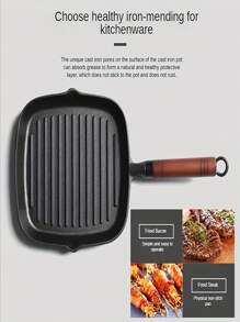 1pc Pre-seasoned Cast Iron Steak Frying Pan - Black - View 5