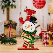 1件裝聖誕裝飾卡通彩色DIY聖誕老人木製桌面擺飾 無臉老人雪人字母禮物家居裝飾場景道具 - 彩色 - 查看 2
