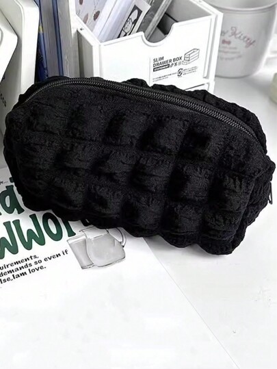 SHEIN X Jess 1pc Cream Bubble Cloth Pencil Case, Simple Pencil Bag, Suitable For Students, Stationery, Cosmetics Storage Bag