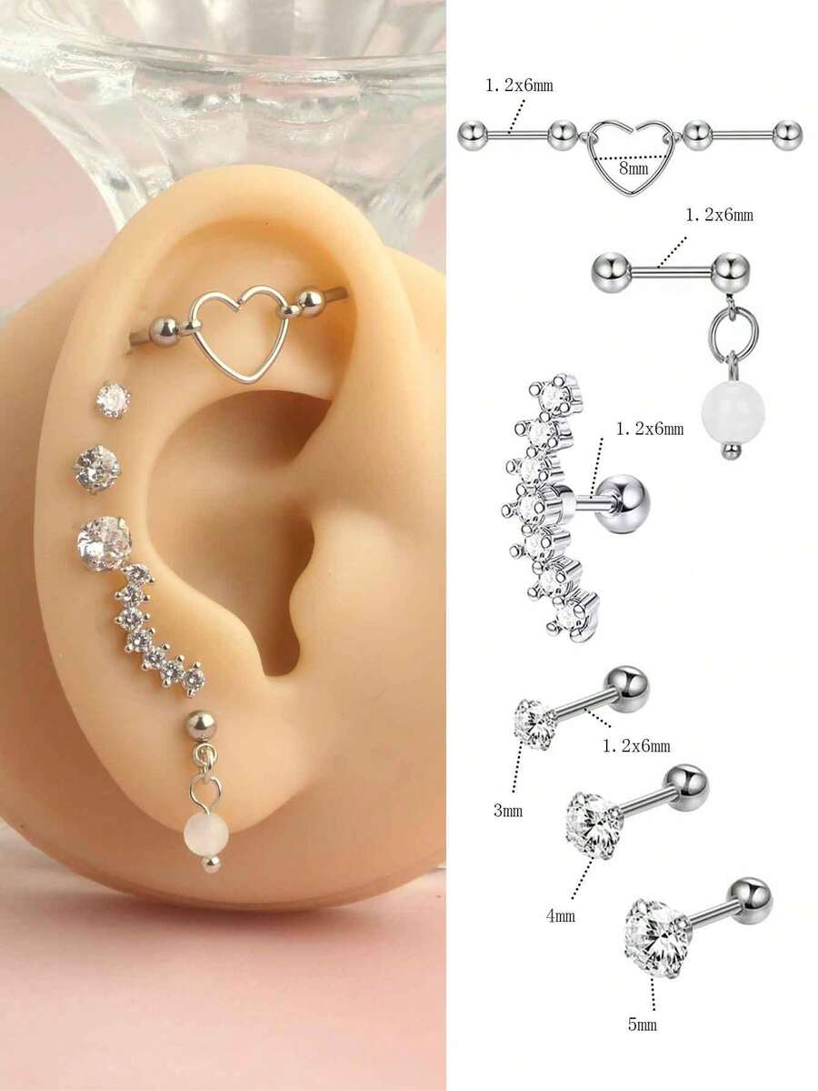 6 件不銹鋼 16 克軟骨耳環耳環穿孔首飾女式女孩戴斯耳環耳環 - 銀色 - 查看 1