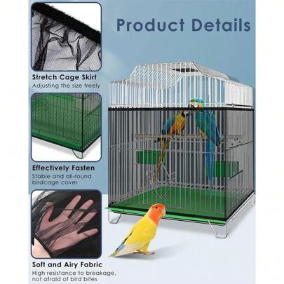Mesh Bird Cage Cover Skirt Style Net Seed Collector Protective Nylon Bird Cage Net Accessories