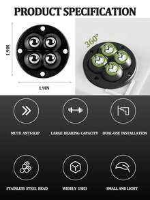4 PCS Self Adhesive Caster Wheels 360° Rotation Mini Appliance Wheels Stick On Peel And Stick Swivel Casters Wheels For Kitchen Appliance Small Furniture Trash Can Storage Box Coffee Maker - Black - View 2