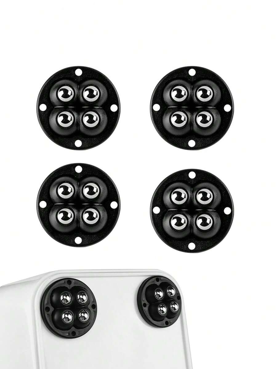 4 PCS Self Adhesive Caster Wheels 360° Rotation Mini Appliance Wheels Stick On Peel And Stick Swivel Casters Wheels For Kitchen Appliance Small Furniture Trash Can Storage Box Coffee Maker - Black - View 1