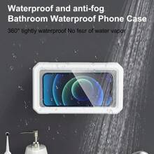 Waterproof Phone Case For Shower, Slouchy Phone Holder With Suction Cup For Bathroom, Wall-Mountable For Watching Tv, Using Toilet Or Taking Shower - White - View 2
