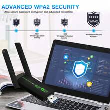 Fenvi Usb Wifi網卡 1300mbps 雙頻2.4ghz 5ghz插拔即用無線卡,適用於桌上型電腦 - 黑色 - 查看 4