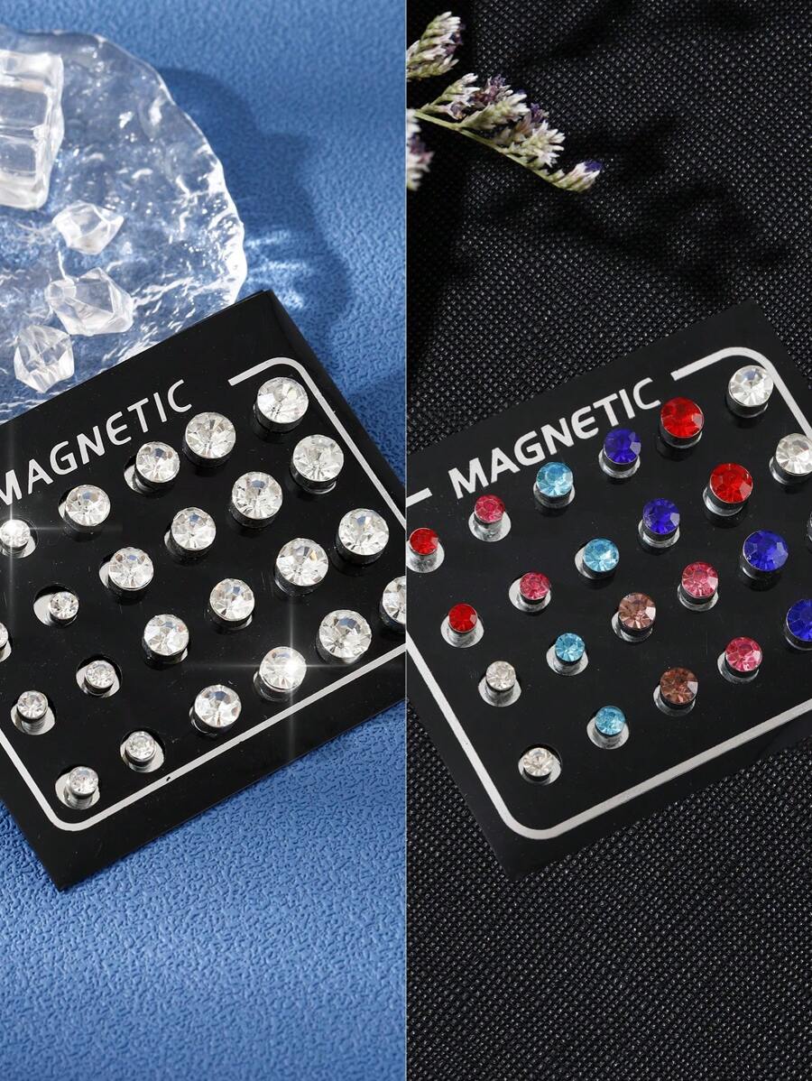 12 Paires De Boucles D'oreilles Aimantées 4 Mm Montées Sur Carte