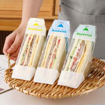 QIYINGFA 50 piezas Bolsas desechables de embalaje de sándwiches, bolsas transparentes de fácil rotura, útiles escolares, bolsa de alimentos, caja de alimentos apta para caramelos, chocolates, galletas, etc.