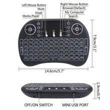 I8 鍵盤背光英文俄文空中滑鼠無線觸控遙控器適用於智慧電視盒桌上型觸控板電腦 - 黑色 - 查看 8