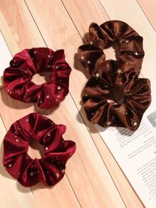 6pcs/Set Velvet Gold Star Scrunchie Hair Accessories Set, Scrunchy Hair Ties Scrunchies Ponytail Head Accessories Elastic Band - Multicolor - View 3