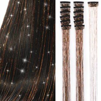 12pcs Clip In Medium Straight Synthetic Hair Extension,Fashion Party Christmas New Year Gift For Women Hair Tinsel Pack Of 12 Pcs,Clip In Hair Tinsel 20 Inch Colorful Glitter Tinsel Hair Extensions ,Festival Gift Tinsel Fairy Hair Extension Party Dazzle Hair Accessories