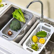 1pc/ Drain Basket Household Kitchen Sink Drain Rack Adjustable Drain Vegetables And Fruits Basket Kitchen Tools - White - View 1