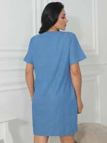 Women Denim Dresses - Rửa trung bình - Xem 2